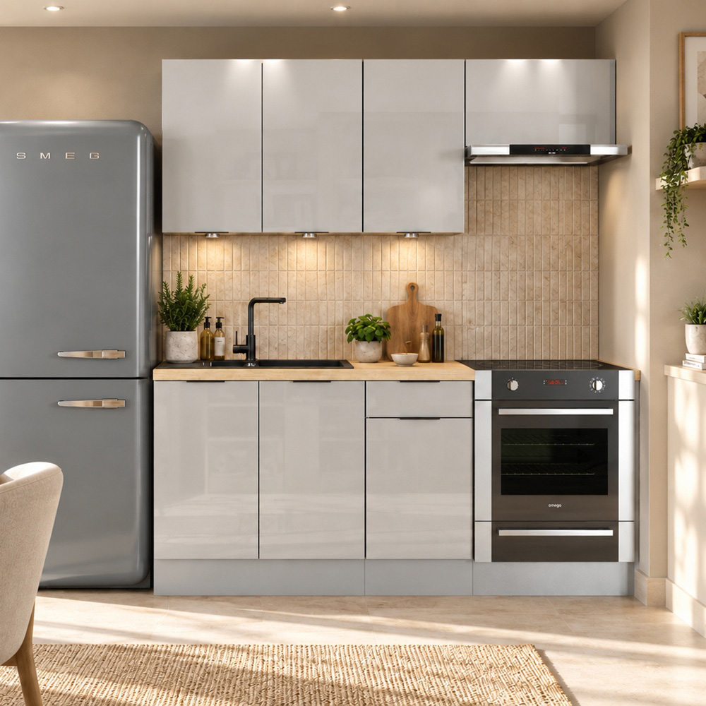 Impact Furniture Star Light Grey Gloss Kitchen Cabinet Set of 5 Image 8