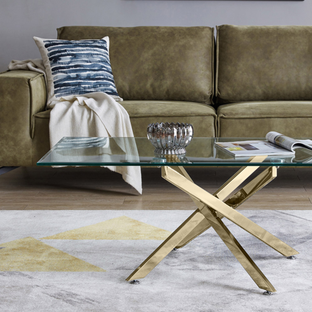 Furniturebox Tavalo Gold Metal and Glass Coffee Table Image 3