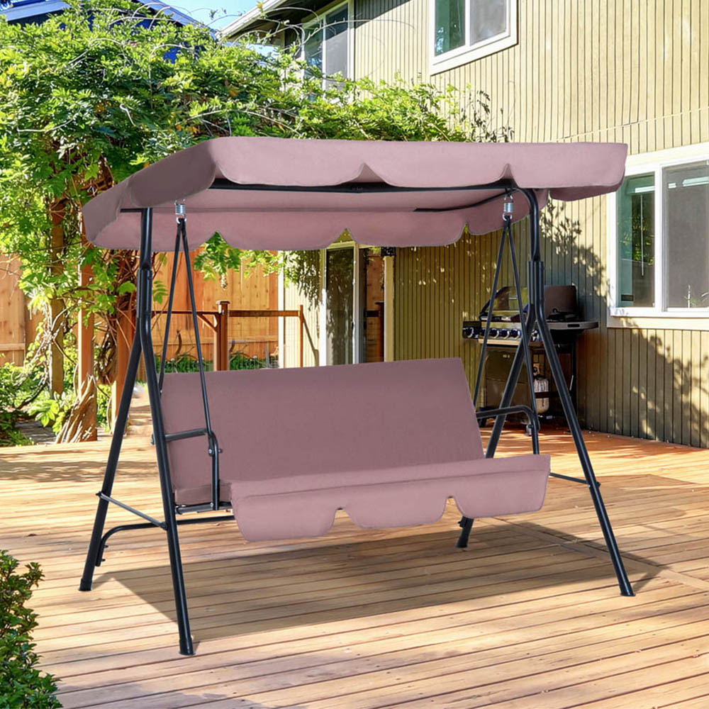 Outsunny 3 Seater Brown Canopy Swing Chair Image 1