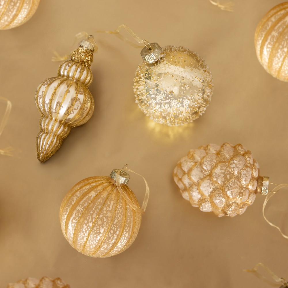 Charles Bentley Gold Coloured Glass Bauble Collection 12 Pack Image 2