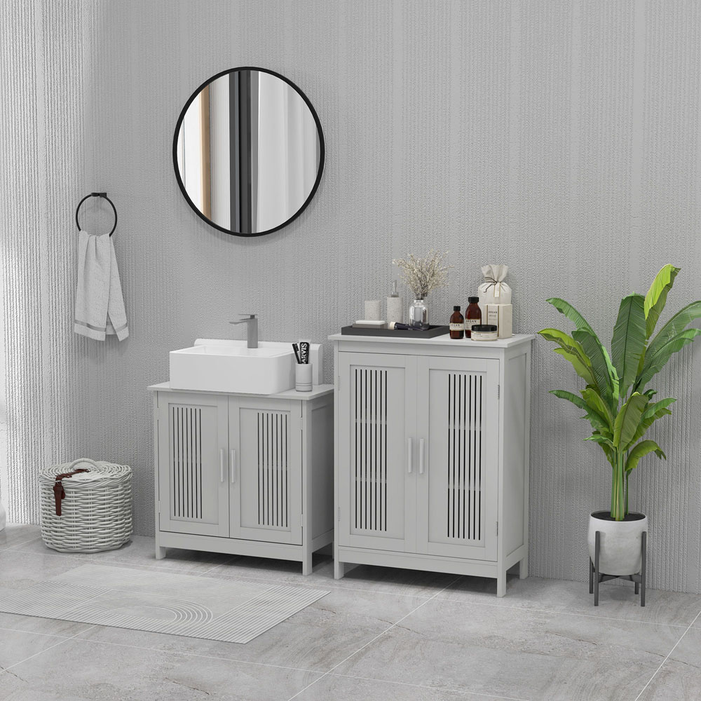 Kleankin 2 Door Grey Freestanding Bathroom Cabinet Image 8