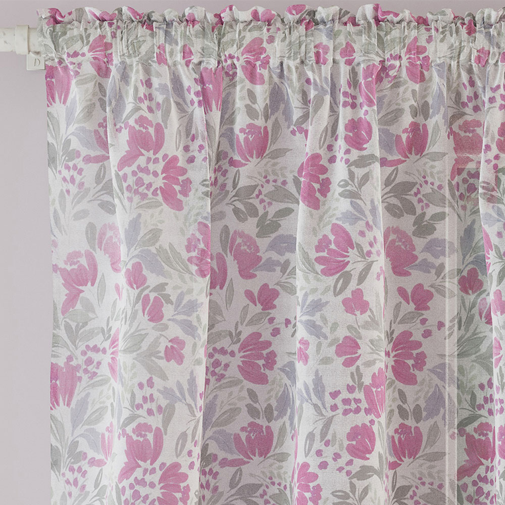 Tyrone Textiles Mia Pink Floral Print Sheer Rod Pocket Voile Panel Curtains 140 x 229cm Image 2
