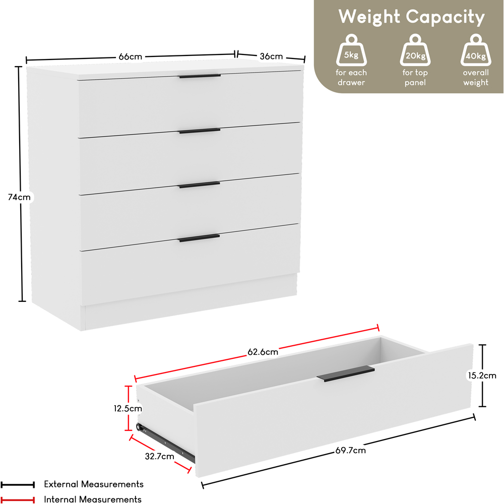 VIDA DESIGNS Trega White 3 Piece Bedroom Furniture Set Image 6