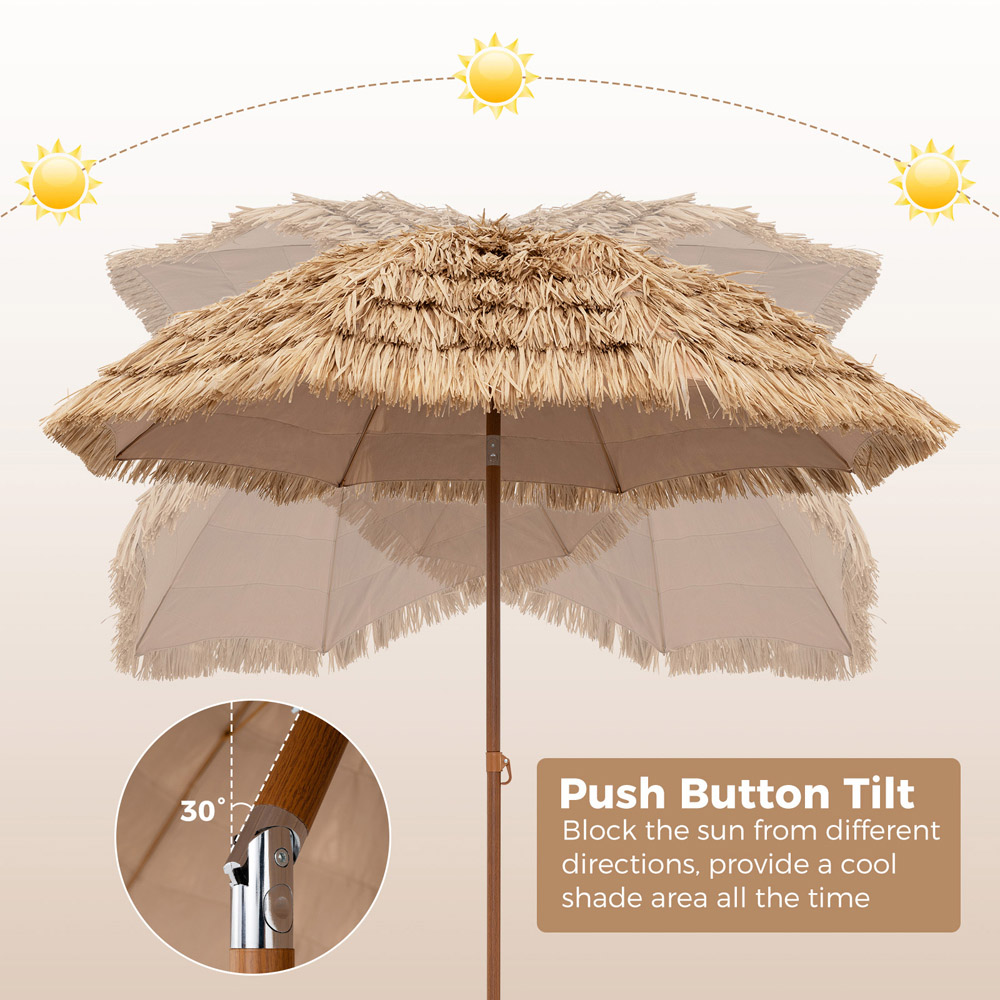 Costway Hula Thatched Tiki Tilt Umbrella 196cm Image 5