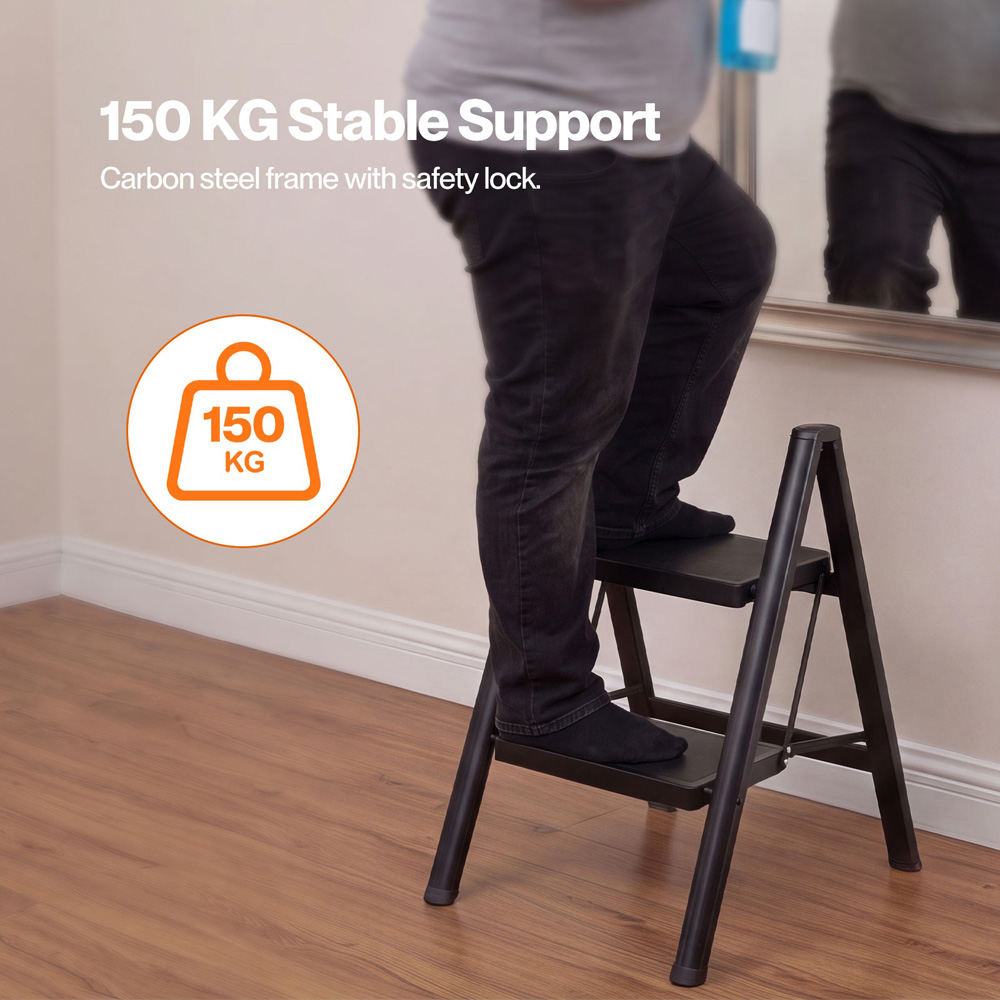 Traderight Black Carbon Steel Foldable Step Ladder 150kg Image 4