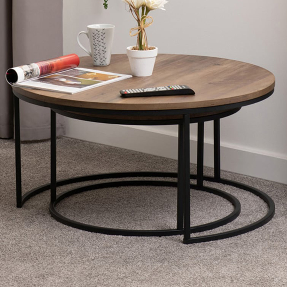 Seconique Quebec Oak Effect Round Nest of Tables Set of 2 Image 1