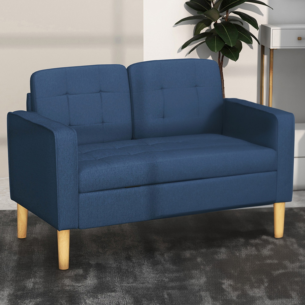 Portland 2 Seater Blue Cotton Tufted Loveseat Sofa  Image 1
