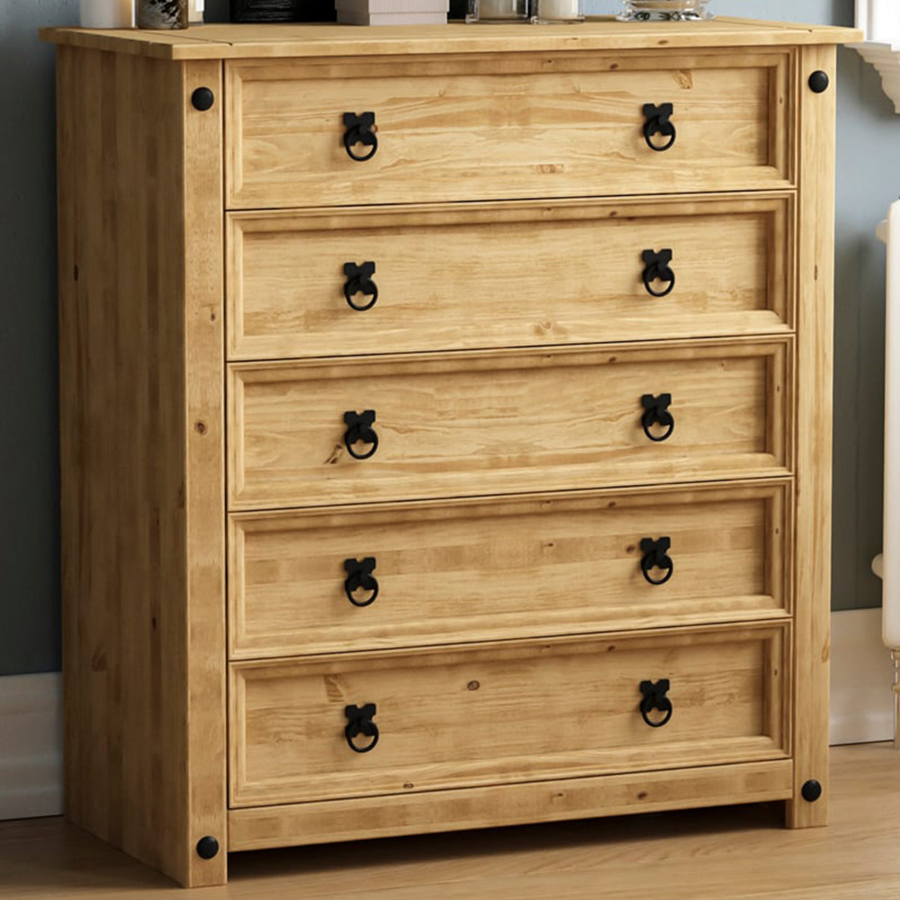 Vida Designs Corona 5 Drawer Rustic Pine Chest of Drawers Image 1