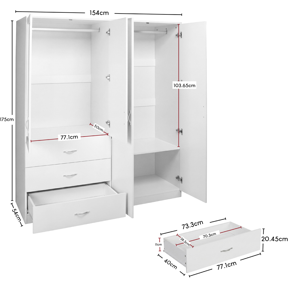 VIDA DESIGNS Riano 4 Door 3 Drawer White Mirrored Wardrobe Image 8