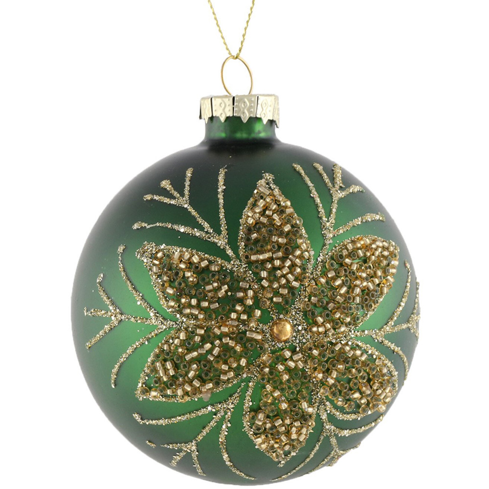 Green and Gold Flower Bauble - Green Image 3