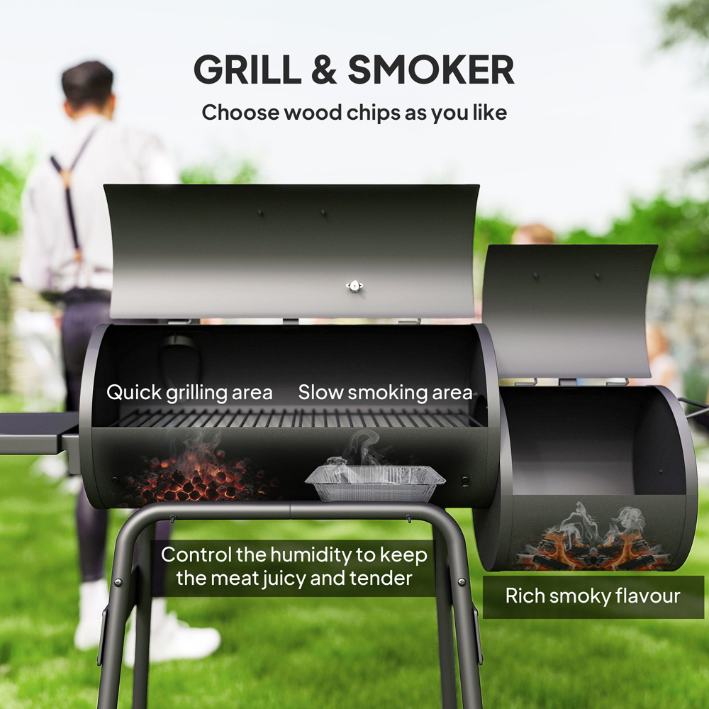 Outsunny Black Barrell Trolley Charcoal BBQ Grill Image 4