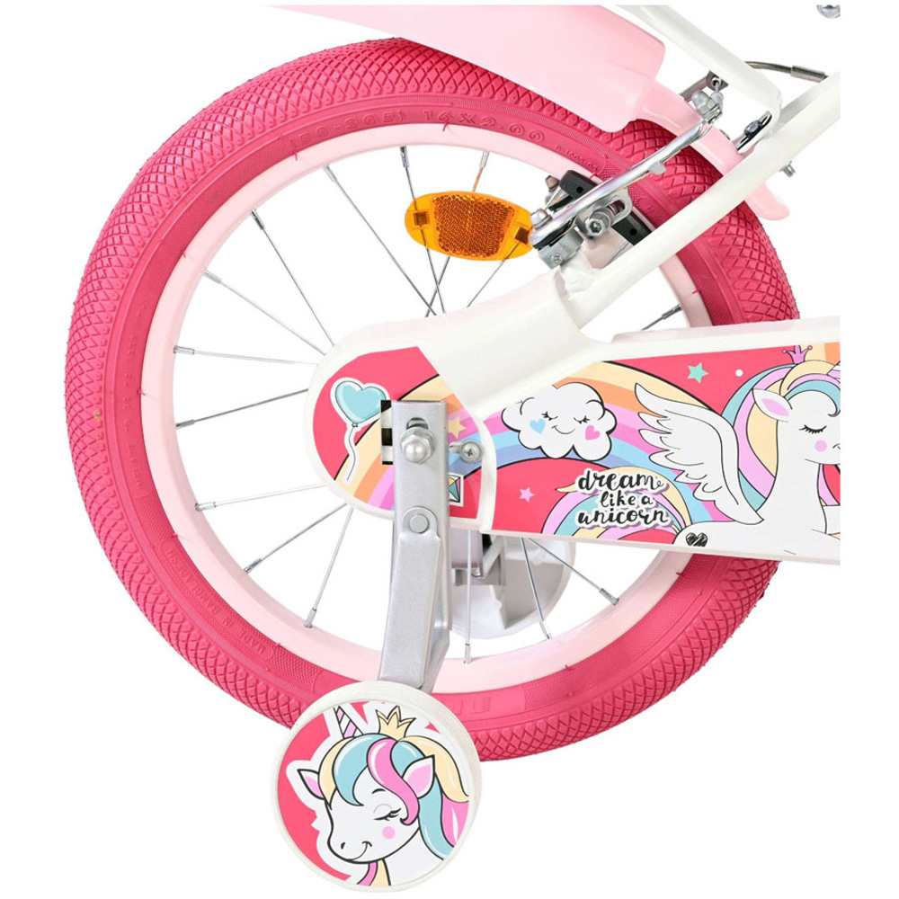 Volare Unicorn Kids 16 inch White and Pink Bike with Stabilisers Doll Seat and Basket Image 7
