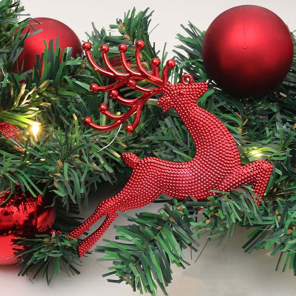 Living and Home Christmas Garland with Red Baubles Stag and Poinsettias 270cm Image 7