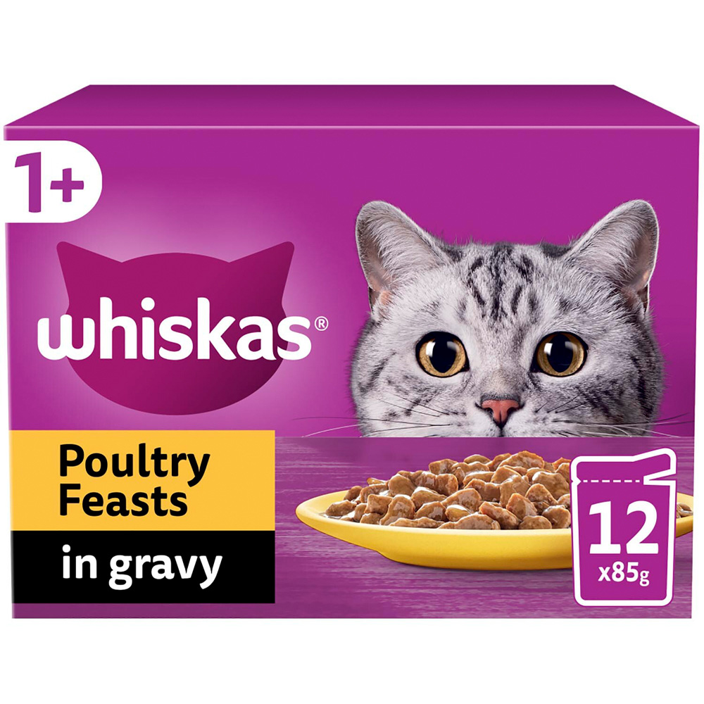 Whiskas 1+ Poultry Feasts in Gravy Wet Adult Cat Food 85g 12 Pack Image 1