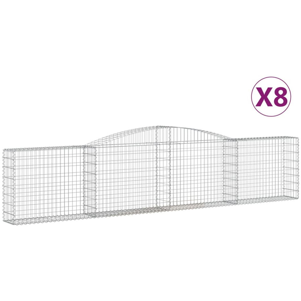 vidaXL Silver Galvanised Iron Arched Gabion Basket 400 x 30 x 80/100cm 8 Pack Image 4