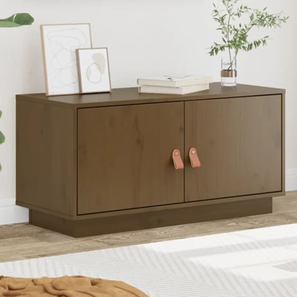 vidaXL 2 Door Honey Brown Solid Wood Pine TV Cabinet Image 1