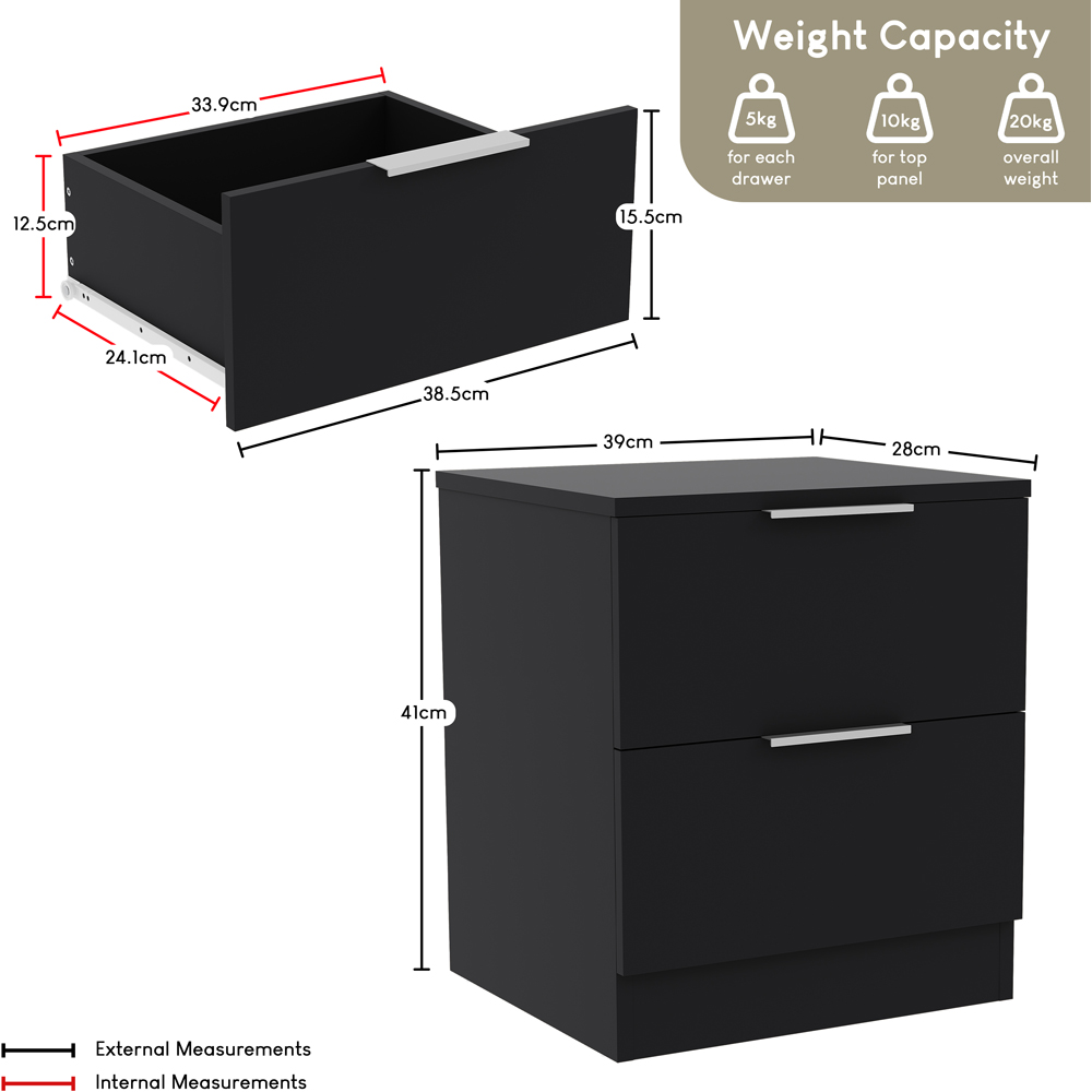 VIDA DESIGNS Terga 2 Drawer Black Bedside Cabinet Image 8