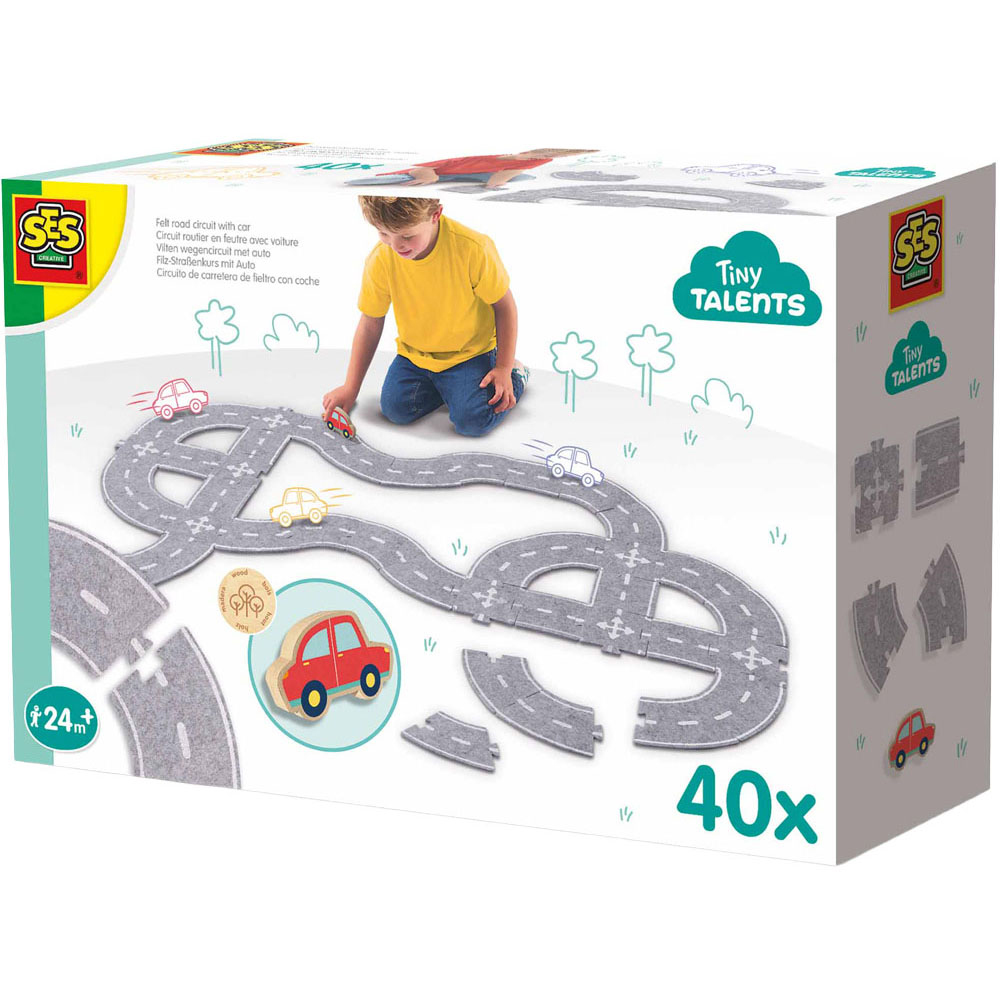 SES Creative Tiny Talents 40-Piece Felt Road Circuit Set with Car Image 1