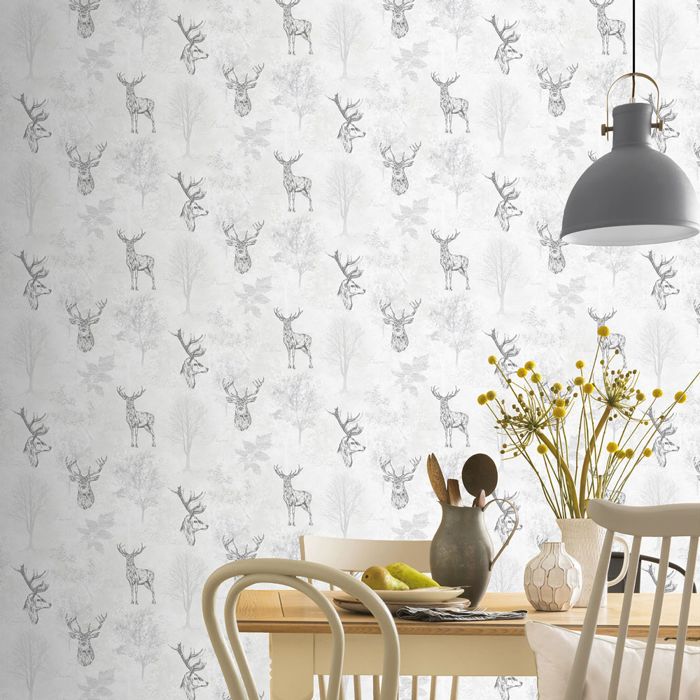 Arthouse Etched Stag Mono Black Wallpaper Image 4