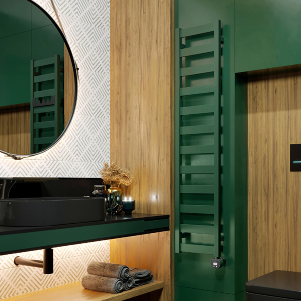 Terma Vivo Matt Green Electric Towel Rail with VEO Element Controller 1390 x 300mm Image 2
