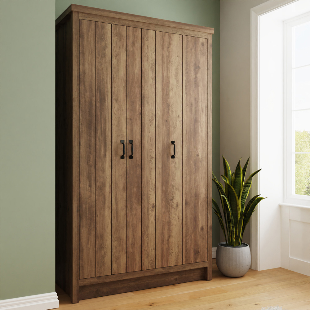 GFW Boston 3 Door Knotty Oak Wood Wardrobe Image 1