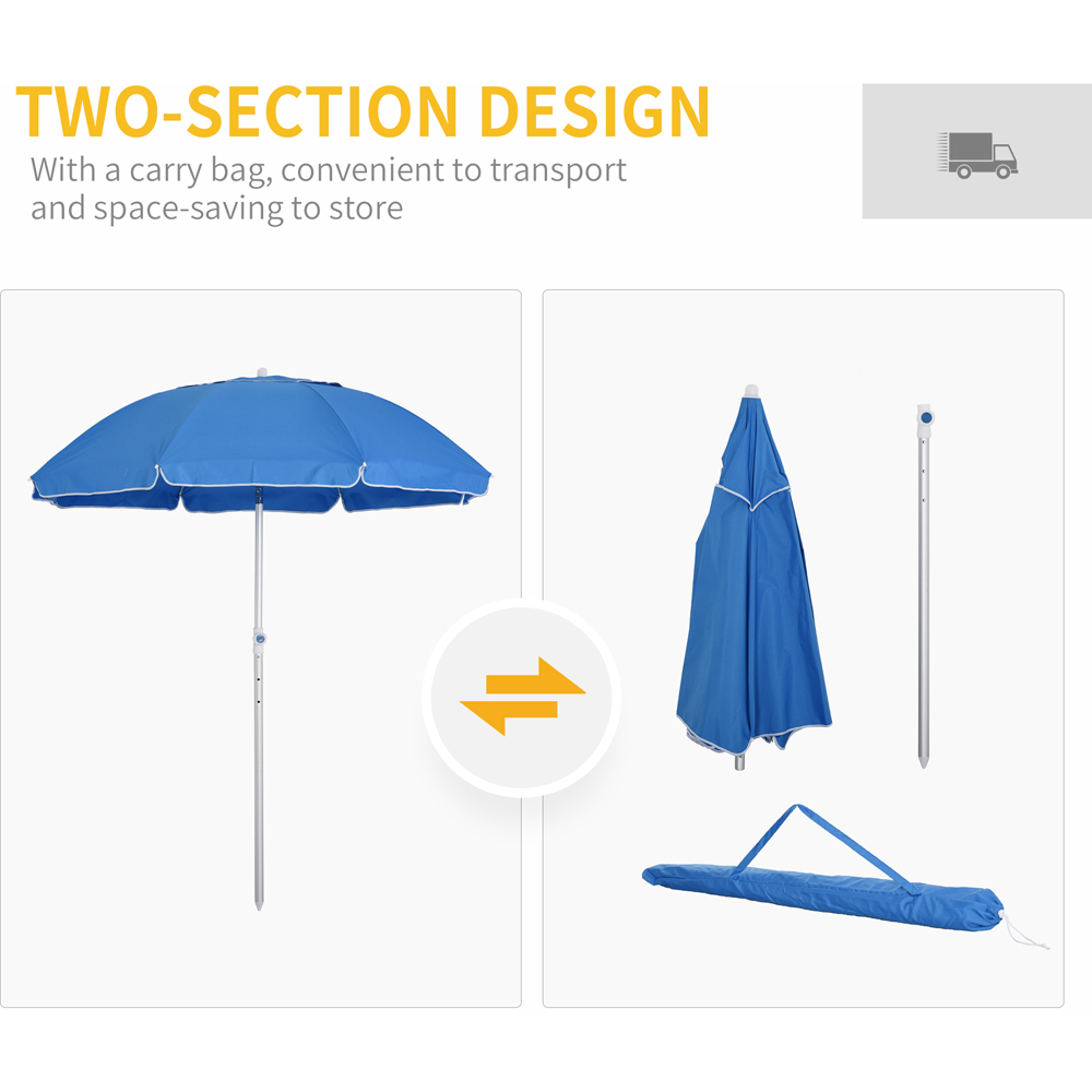 Outsunny Blue Arched Beach Umbrella Parasol with Adjustable Tilt and Carry Bag 1.9m Image 6