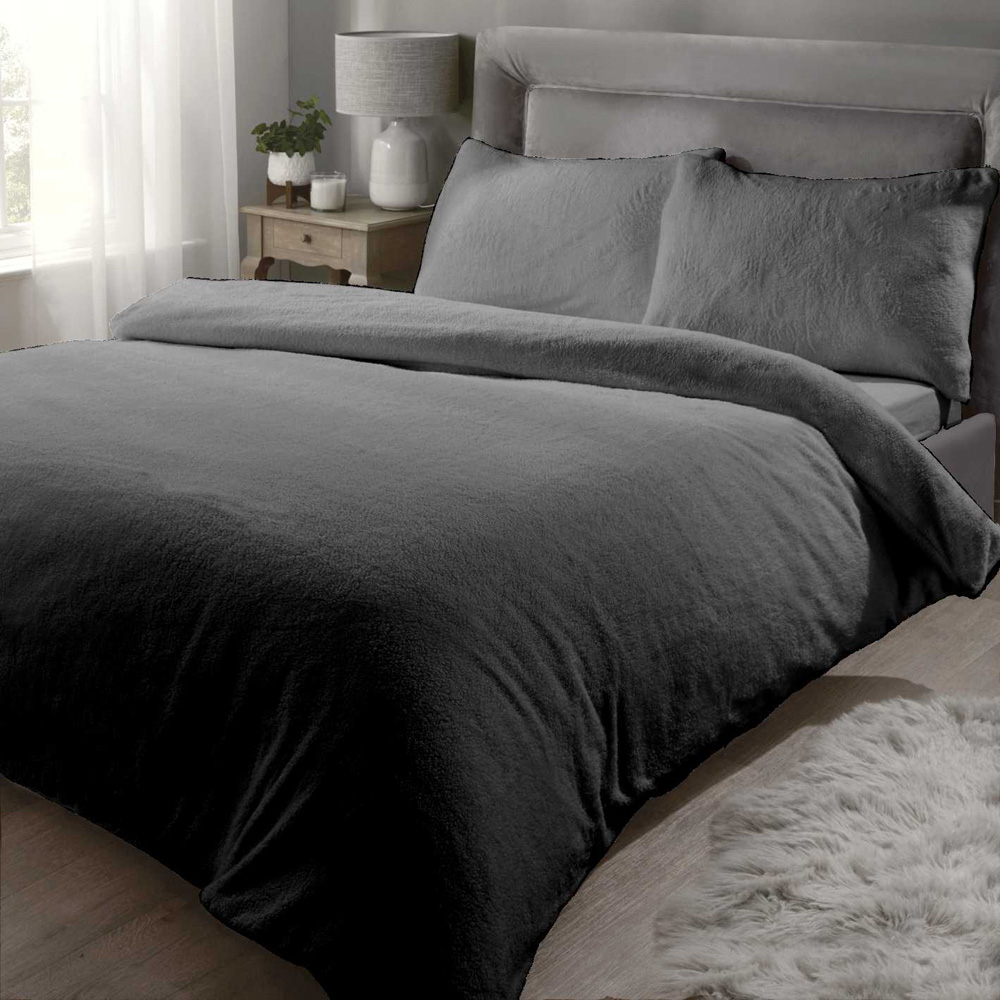 Rapport Home Teddy Double Charcoal Duvet Set Image 1