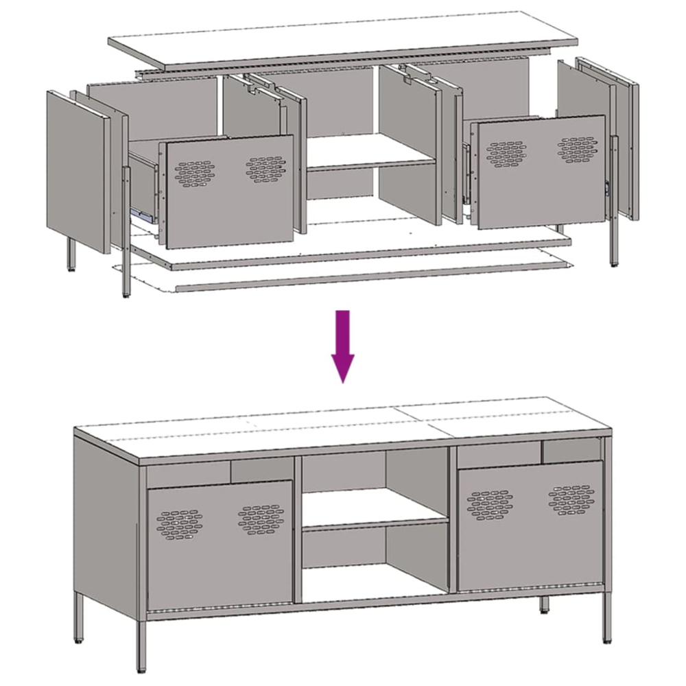 vidaXL 2 Drawer 2 Shelf Anthracite Steel Industrial Style TV Cabinet Image 9