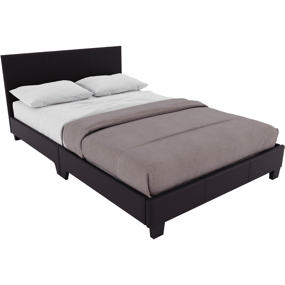 VIDA DESIGNS Lisbon Small Double Brown Faux Leather Bed with Gel Memory Foam Mattress Image 2
