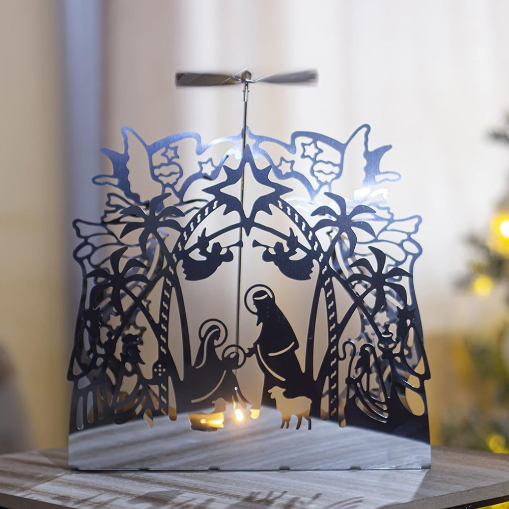 Marco Paul Nativity Festive Scene Metal Tealight Holder Christmas Decoration Image 2