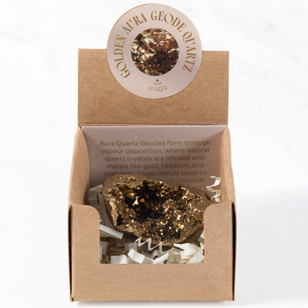 Myga Aura Golden Quartz Crystal Geode Image 3