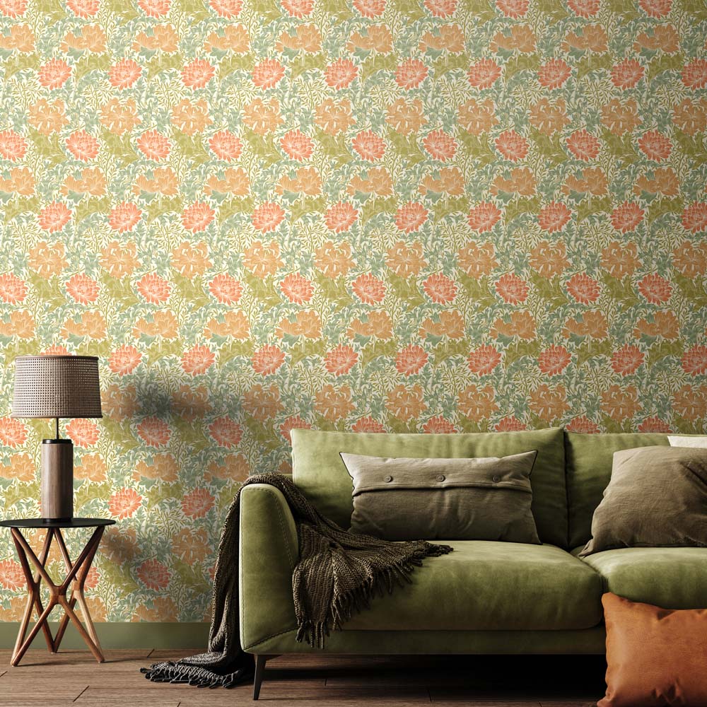 Hoopla Walls Chrysanthemum Sage and Amber Non Woven Wallpaper Image 2