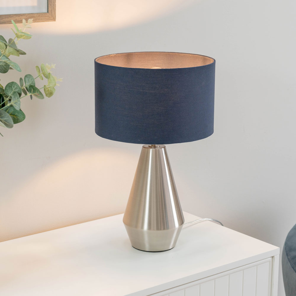 ValueLights Jax Navy Blue Shade Brushed Chrome Touch LED Table Lamp Image 2