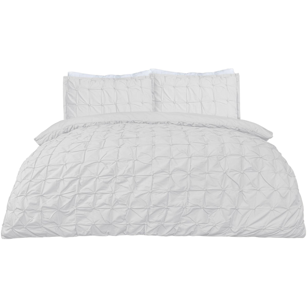 Smart Living Super King Size White Rouched Pleat Duvet Cover Set Image 2