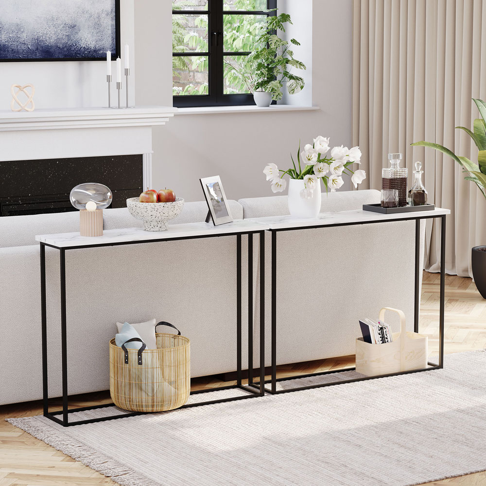 VIDA DESIGNS White Marble and Black Metal Leg Console Table Image 5