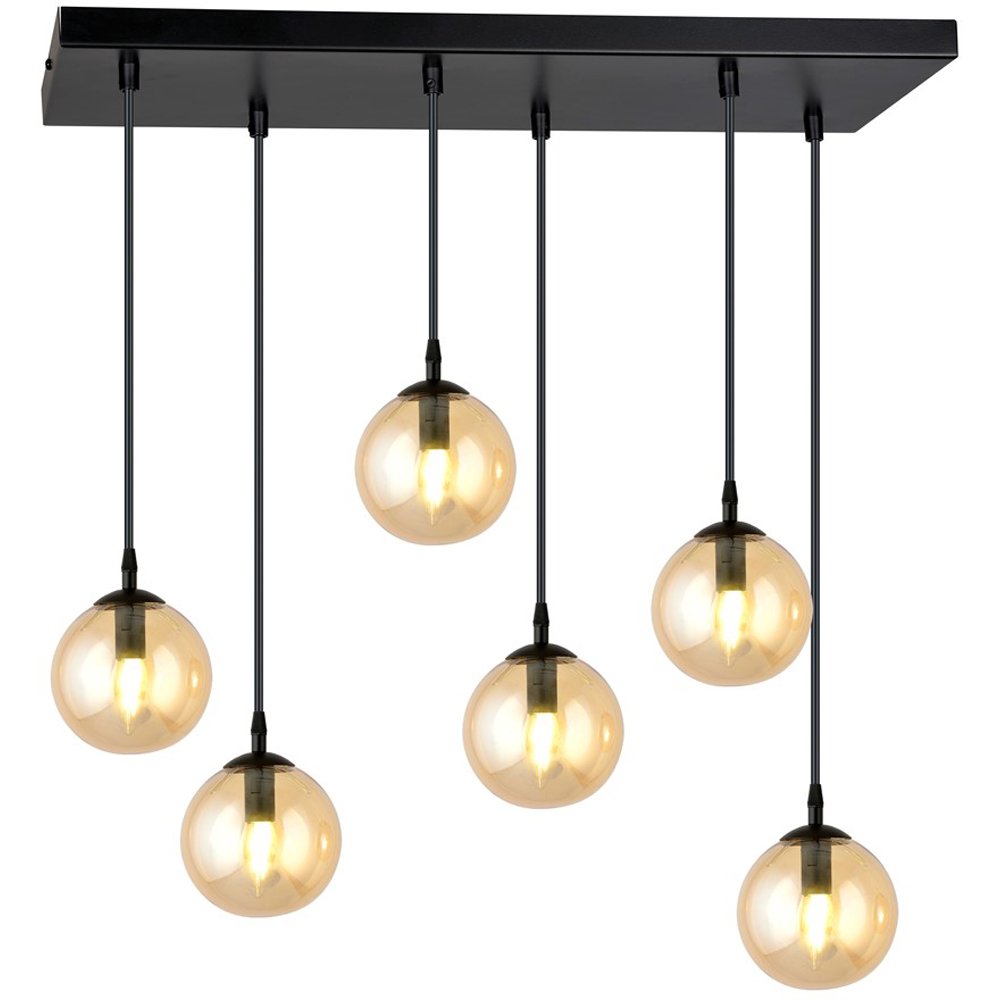 Emibig Cosmo 6 Light Amber Shade Black E14 Ceiling Pendant Light Image 3