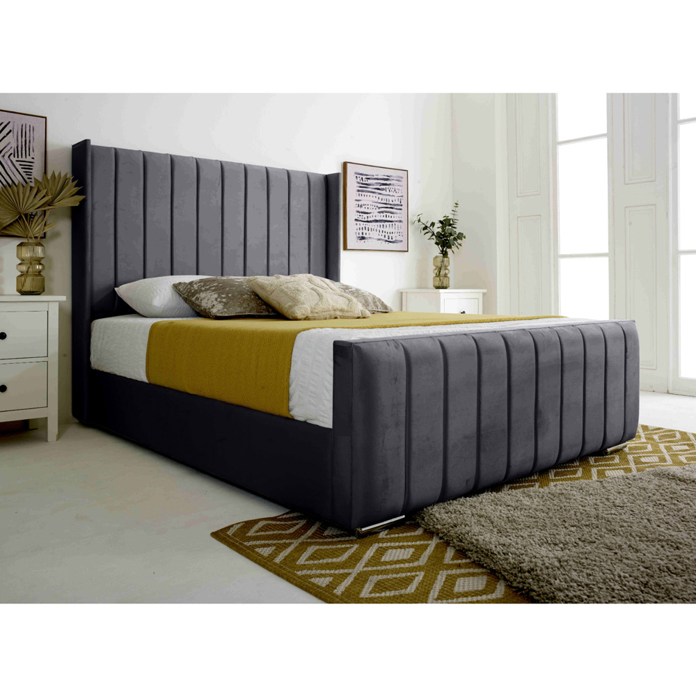 Eleganza Majestique King Size Steel Plush Velvet Bed Frame Image 4