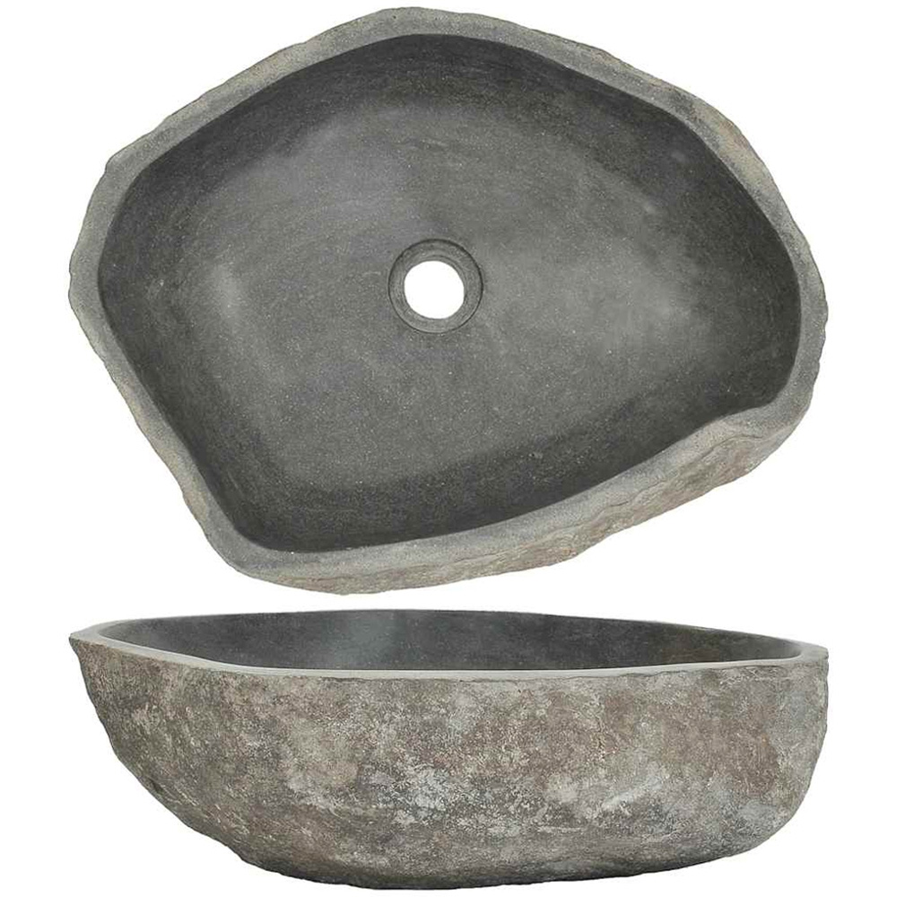 vidaXL Anthracite River Stone Oval Wash Basin 450-530 x 340-410mm Image 3