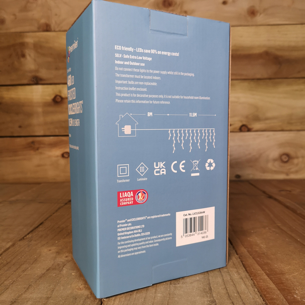 Premier IcicleBrights 460 Cool White LED White Cable Icicle Light 11.5m Image 6