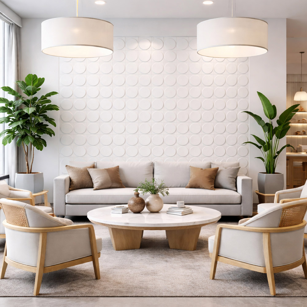 Britwall Jade White 3D Circular Geometry Hard PU Wall Panel 1200 x 600 x 25mm 2 Pack Image 4