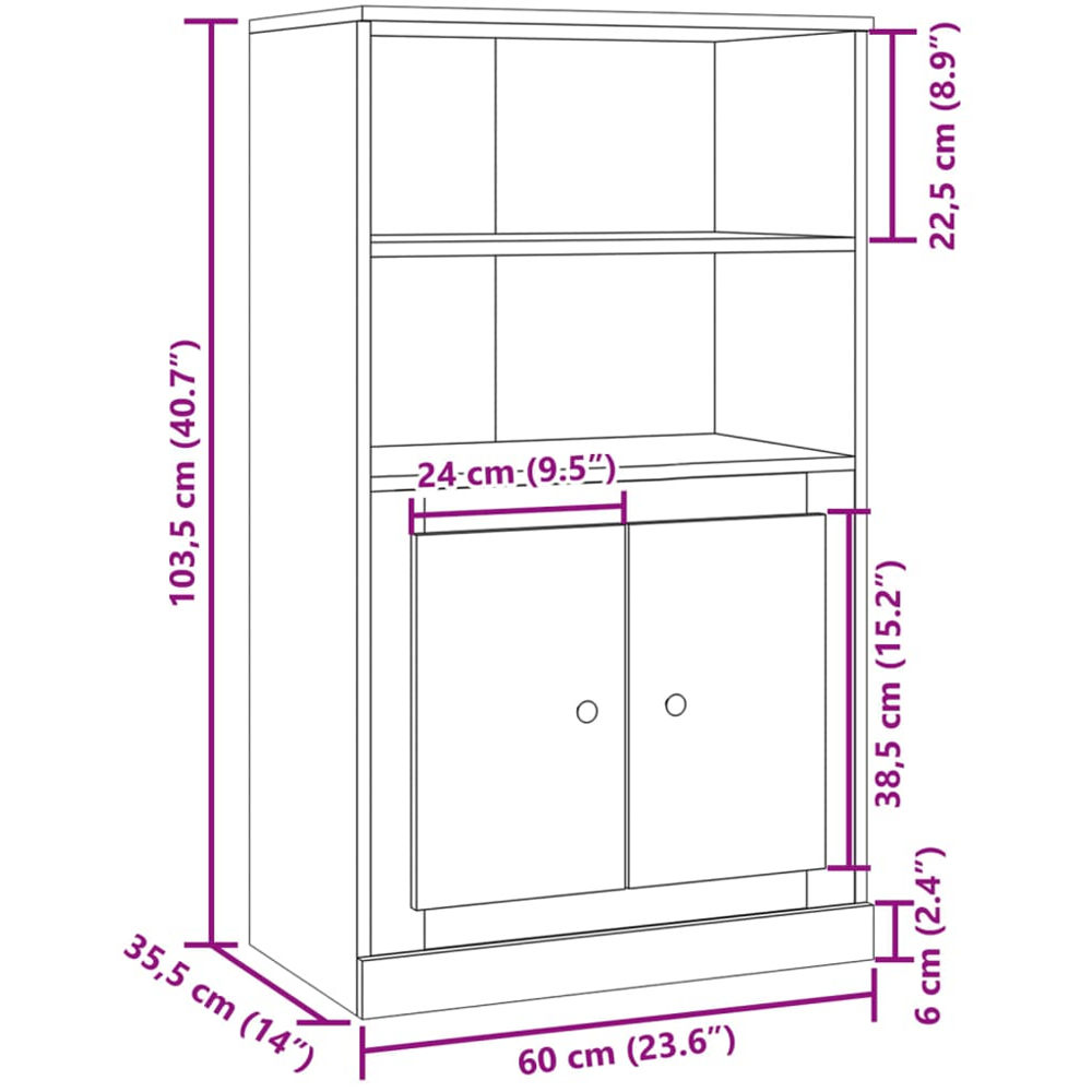 vidaXL 2 Door 2 Shelf Old Wood Highboard Image 9