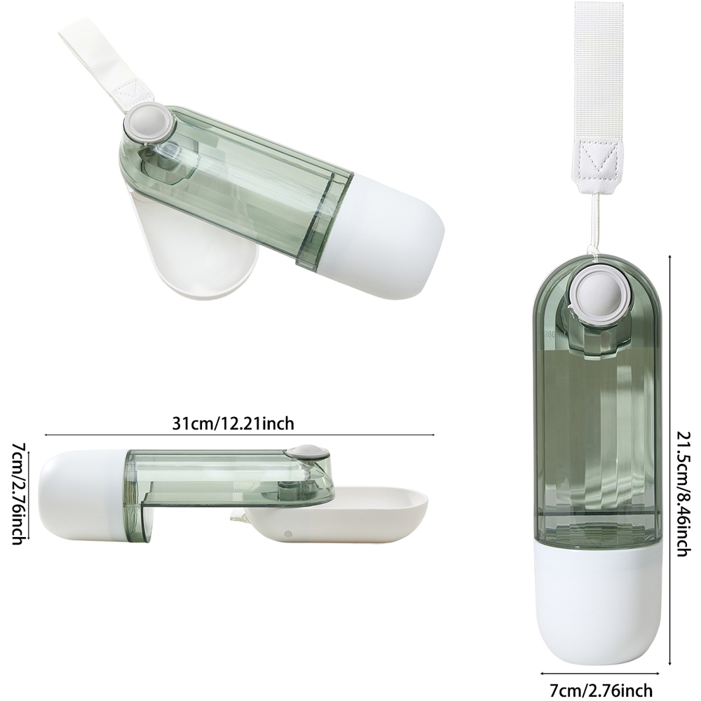H&O Direct 2-in-1 Green Portable Pet Water Bottle with Food Container 280ml Image 6