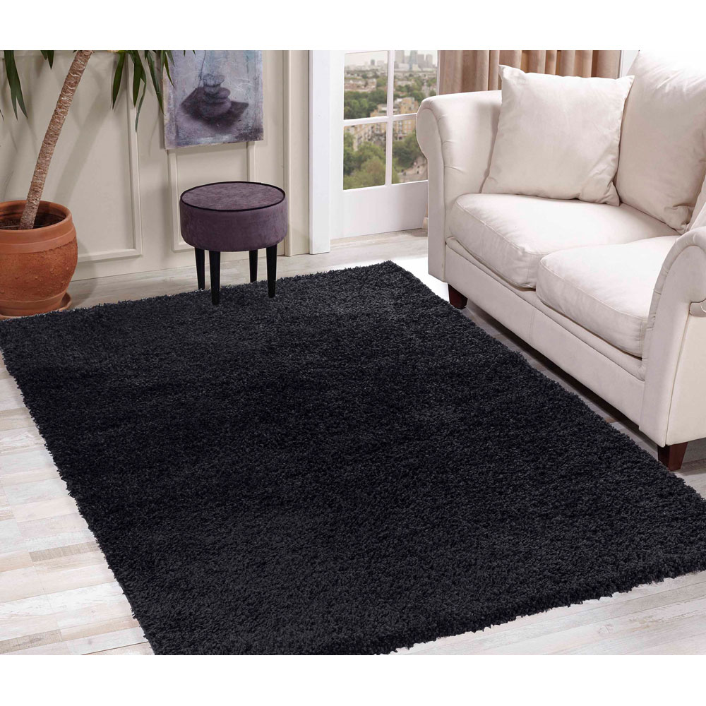 Desire Rugs Oxford Black Plain Shaggy Rug 200 x 290cm Image 4