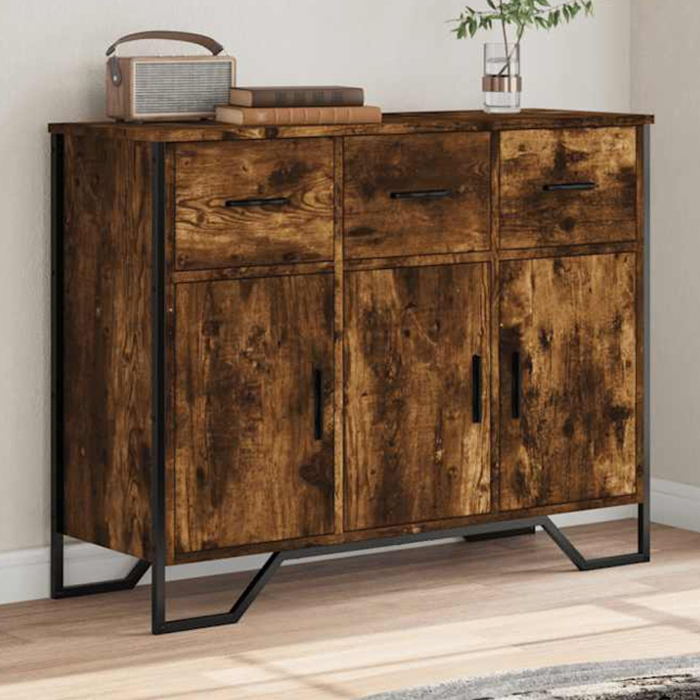 vidaXL 3 Door 3 Drawer Smoked Oak Sideboard Image 1