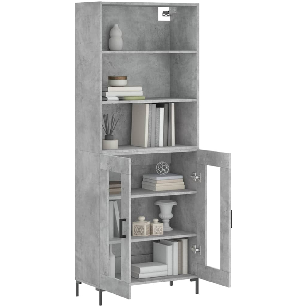 vidaXL 2 Glass Door 3 Shelf Concrete Grey Tall Highboard Image 3