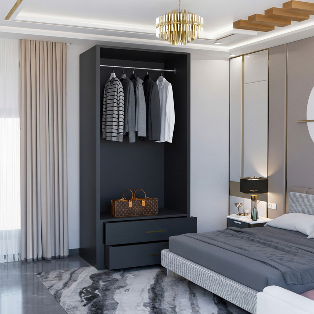 M N Furniture Glossera 2 Door 2 Drawer Black High Gloss Mirrored Wardrobe 90cm Image 4