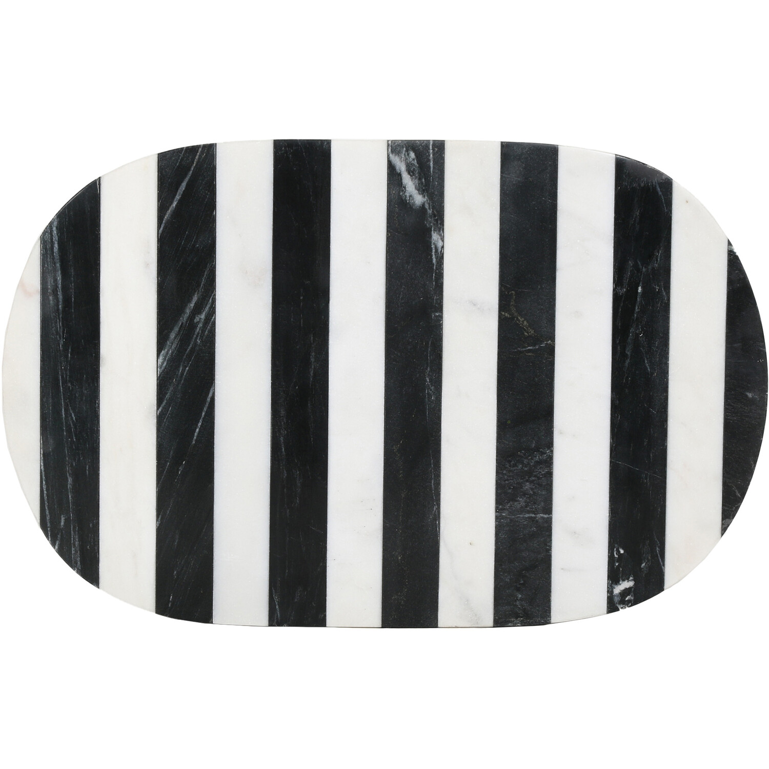 Striped Marble Oval Serving Board - White & Black Image 1