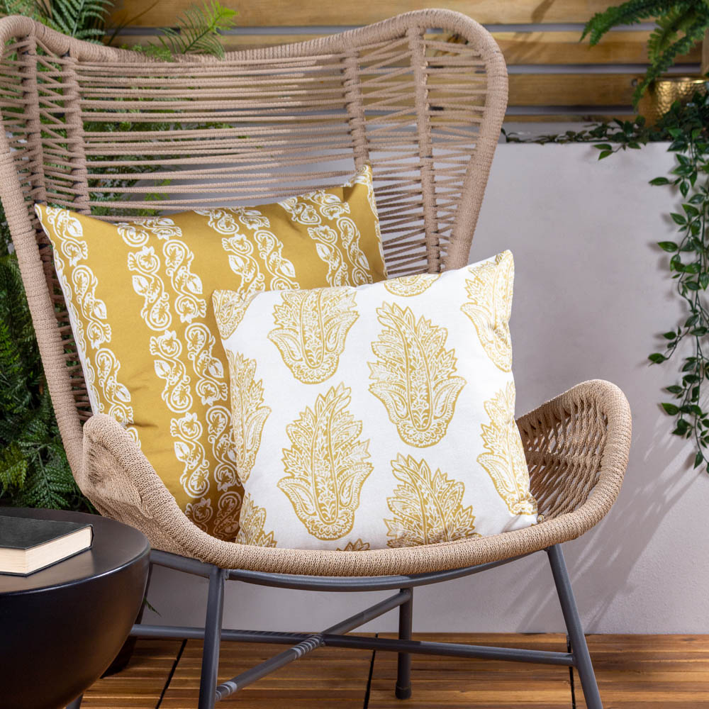 Paoletti Kalindi Saffron Stripe Outdoor Reversible Cushion Image 2