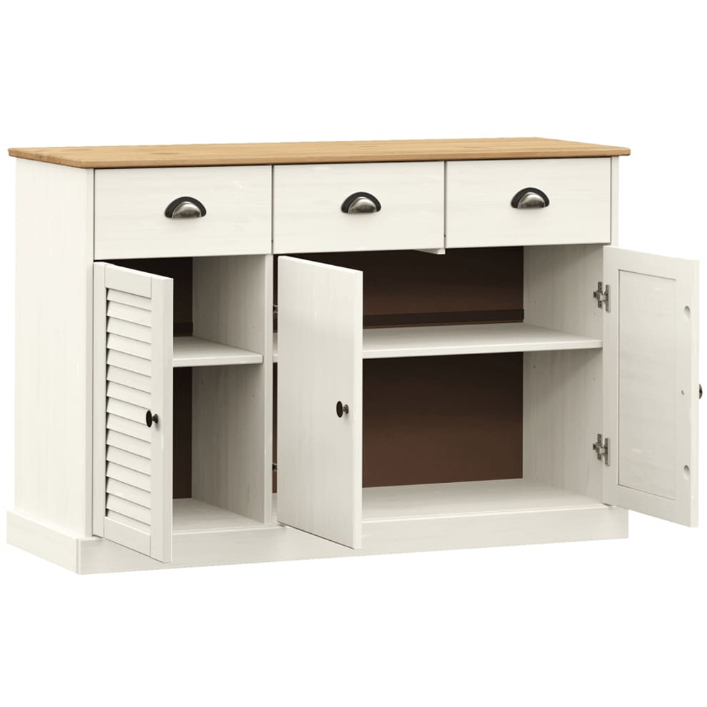 vidaXL 3 Door 3 Drawer White Solid Pine Wood Sideboard Image 4