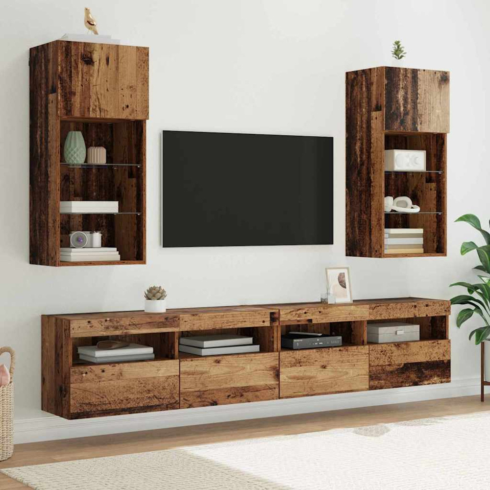 vidaXL Single Door 3 Shelf Old Wood Wide Wall Mounted LED TV Unit Image 8